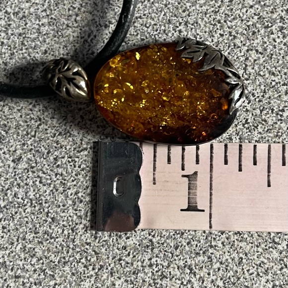 Baltic Amber Stone Cognac Colour Pendant Leather Cord Necklace - Picture 8 of 8